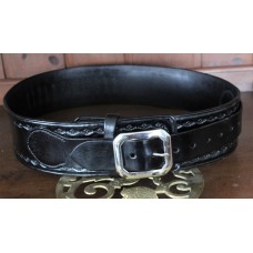 Handmade Leather Revolver Belt with Border Stamp  Design and 12 Bullet Loops in Black
